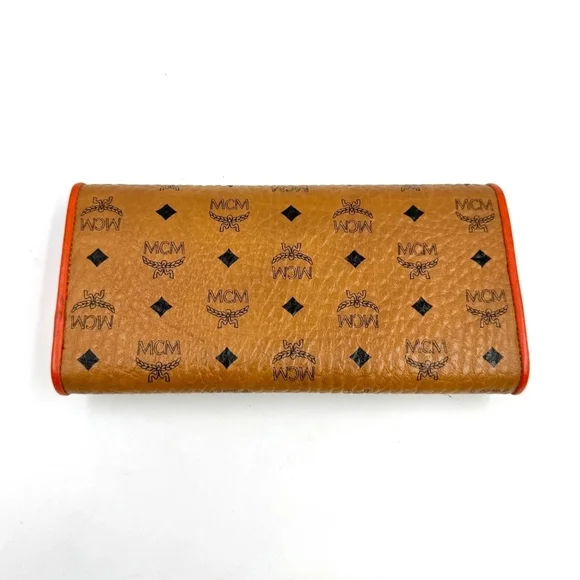 MCM Visetos Orange Canvas Long Wallet.